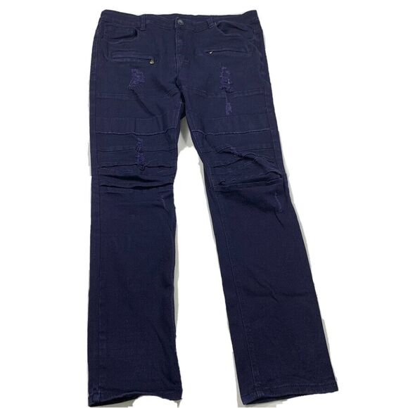 P100 Platform100 Mens Jeans 38 x 32 (38 x 30.5) Distressed Straight Leg Denim - Picture 1 of 8